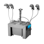 Automatická nerezová stojánková baterie (4 ks) s centrálním dávkovačem mýdla a elektronikou ALS pro jednu vodu, nádržka na mýdlo 6 l, 230 V AC