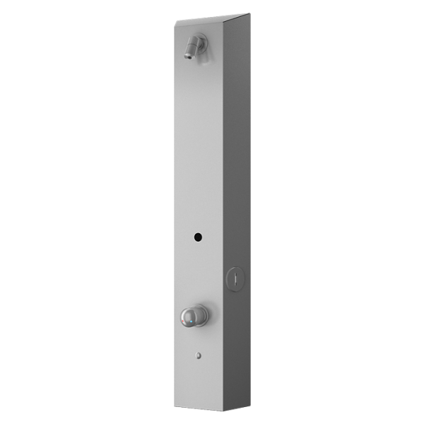 Nerezový sprchový nástěnný žetonový panel pro dvě vody, regulace směšovací baterií, 24 V DC