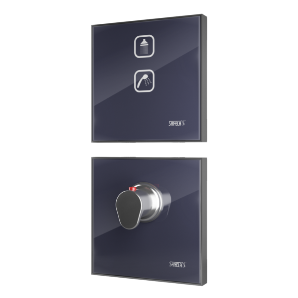 Elektronické dotykové ovládání sprchy s termostatickým ventilem, barva skla tmavě šedá REF 7016, podsvícení bílé, 24 V DC