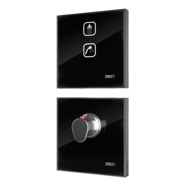 Elektronické dotykové ovládání sprchy s termostatickým ventilem, barva černá metalická REF 0337, podsvícení bílé, 24 V DC