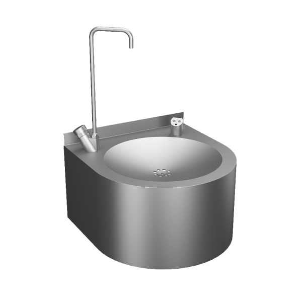Nerezová pitná fontánka s automaticky ovládaným výtokem a armaturou na napouštění sklenic, 6 V