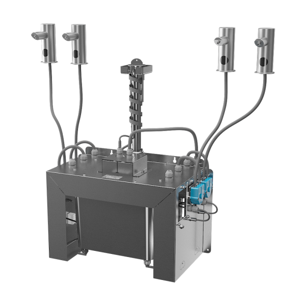 Automatický centrální stojánkový dávkovač mýdla, nerezová ramínka (4 ks), nádržka na mýdlo 6 l, 230 V AC