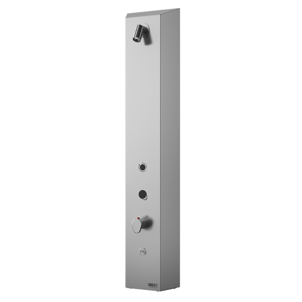 Nerezový sprchový nástěnný žetonový RFID panel - pro dvě vody, regulace termostatem, 24 V DC