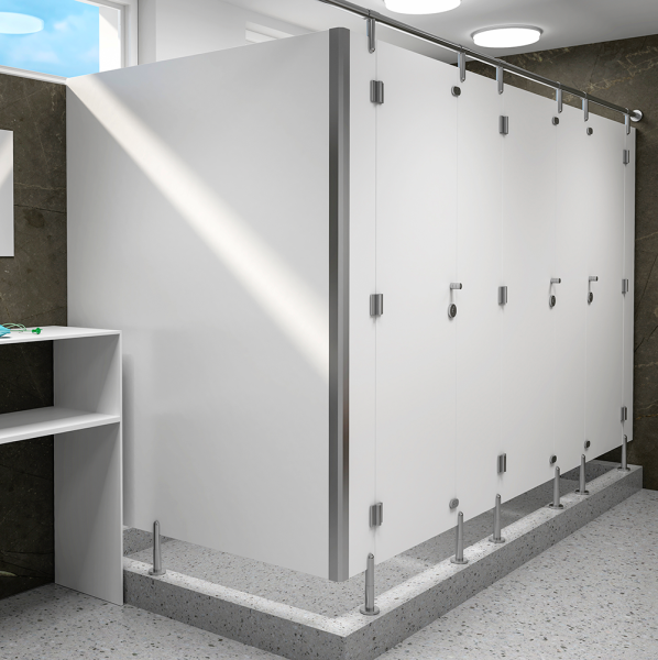 Sanitární kabinky a příčky, HPL,  tl. 12 mm, nerez profil, do vlhkých prostor